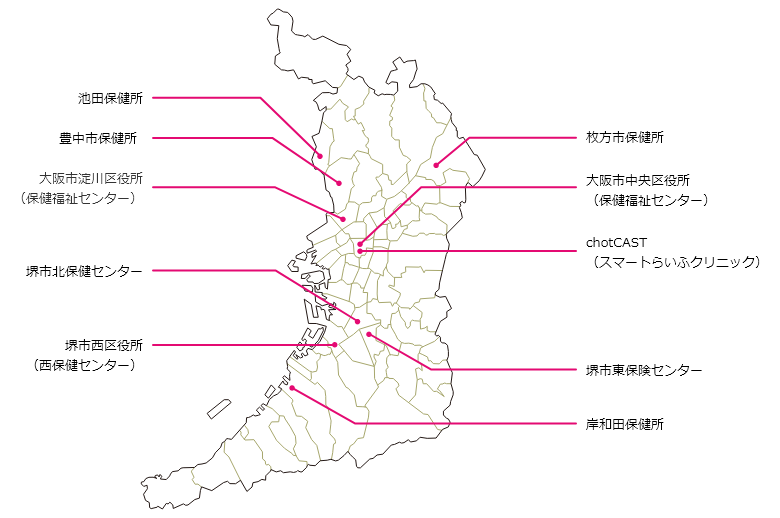 大阪府下の火曜日の検査場地図